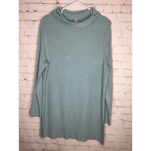 Blue Ribbed Knit tunic sweater - Picture 3 of 12